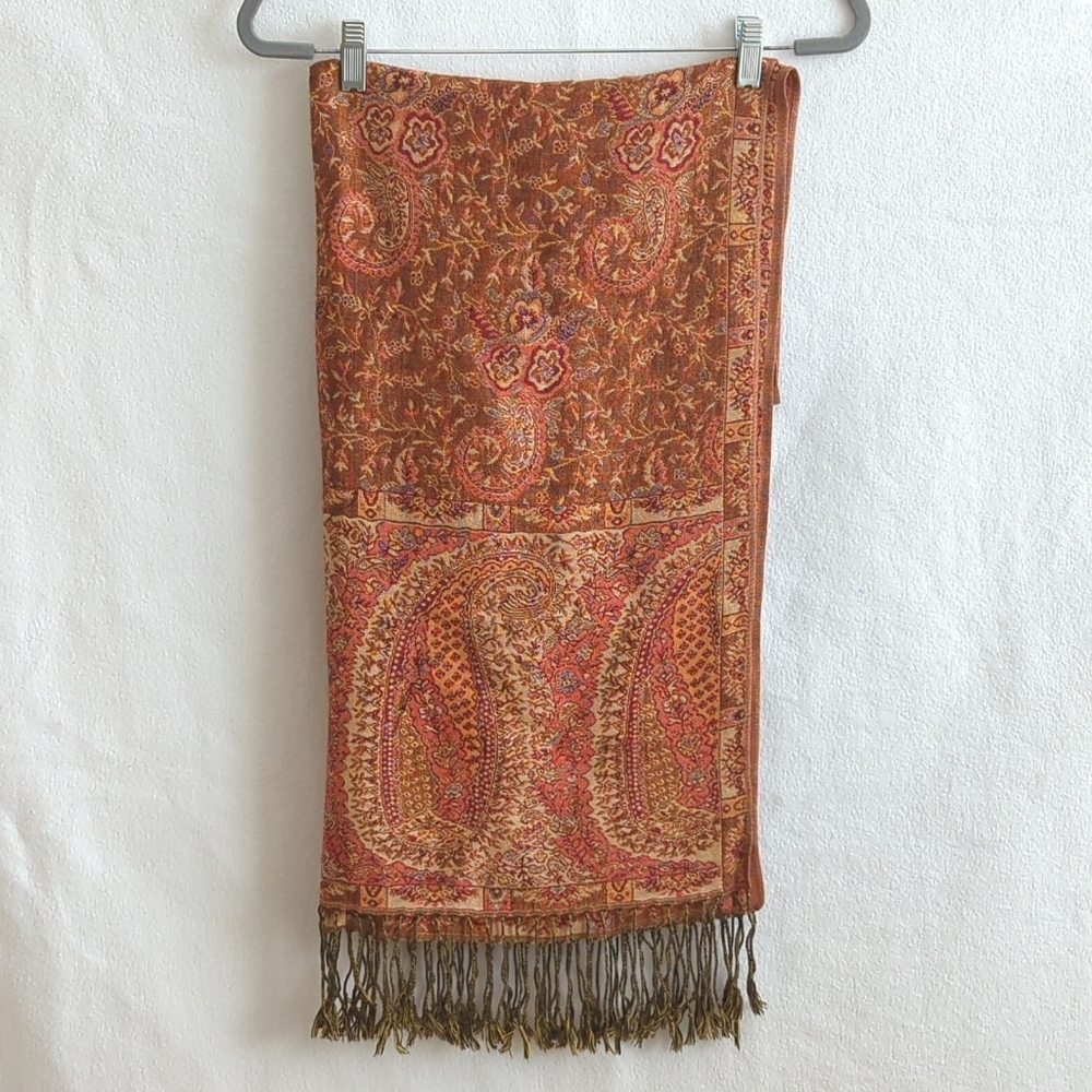 Tan Orange & Brown Autumn Colors Rectangular Fringed Scarf
